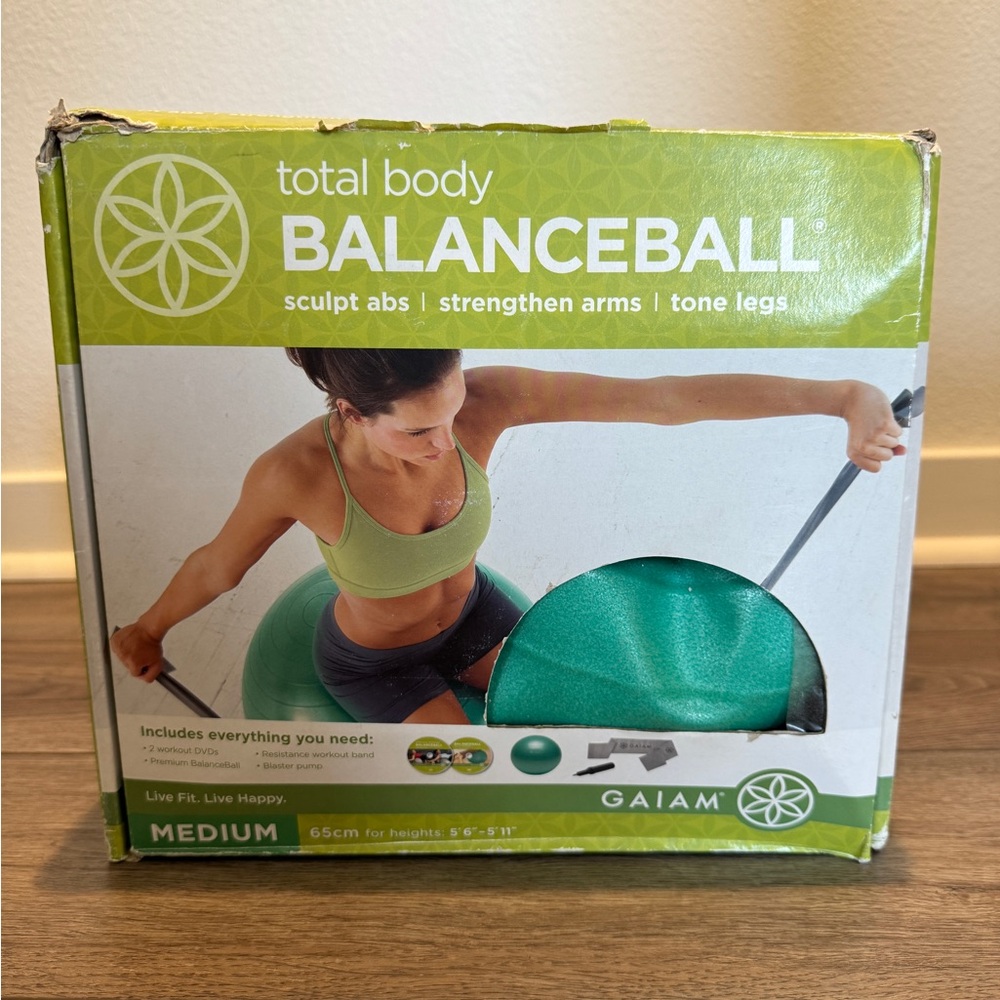 GAIAM Medium 65cm Total Body Balance Ball Set, 2 Workout DVDs & Pump